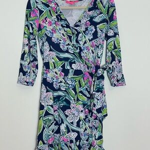 Lilly Pulitzer Floral Wrap Romper with 3/4 Sleeves
